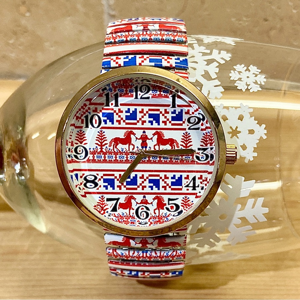 Watch - Wrist - Fair Isle Print - Christmas / Holiday - Stretch Band - Horses